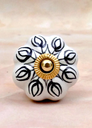 Black Design on White Ceramic Door Knob