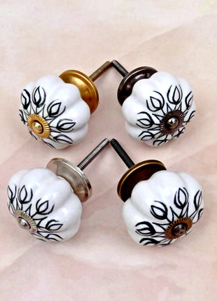 Black Design on White Ceramic Door Knob