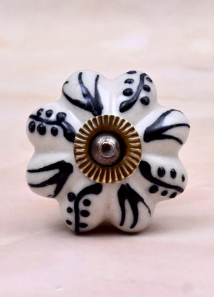 Black Design on Off White Ceramic Door Knob