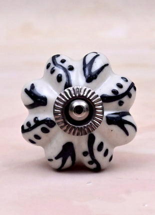 Black Design on Off White Ceramic Door Knob