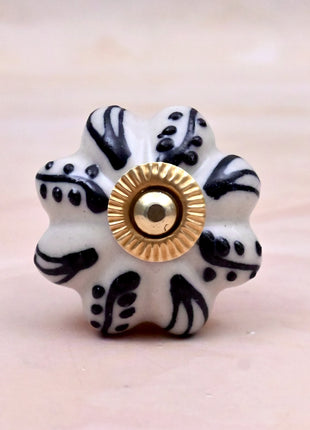 Black Design on Off White Ceramic Door Knob