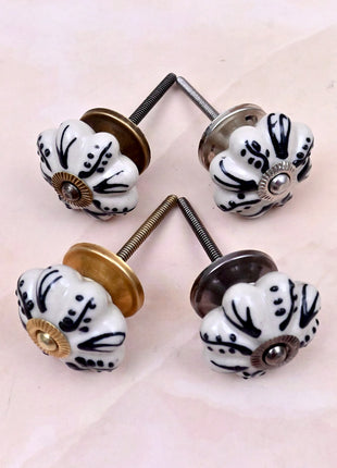 Black Design on Off White Ceramic Door Knob