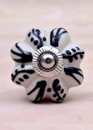 Black Design on Off White Ceramic Door Knob