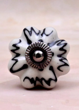 Black Design on Off White Ceramic Melon Door Knob