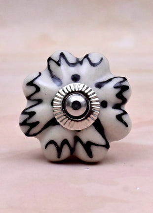 Black Design on Off White Ceramic Melon Door Knob