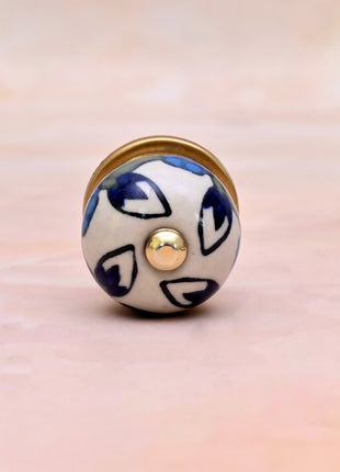 Blue Leaf on White Ceramic Door Knob