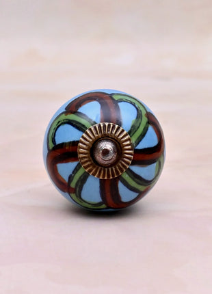 Green,Red Design on Turquoise Base Ceramic Door Knob