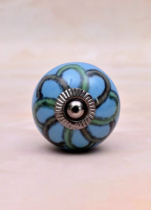 Green,Red Design on Turquoise Base Ceramic Door Knob