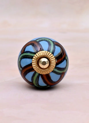 Green,Red Design on Turquoise Base Ceramic Door Knob