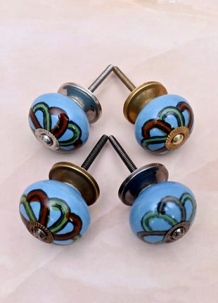 Green,Red Design on Turquoise Base Ceramic Door Knob