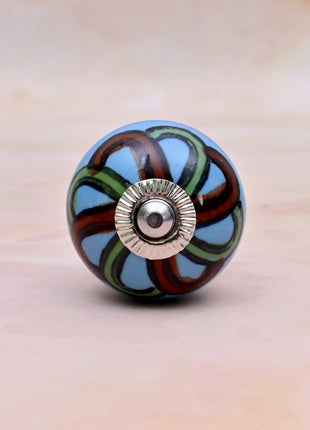 Green,Red Design on Turquoise Base Ceramic Door Knob