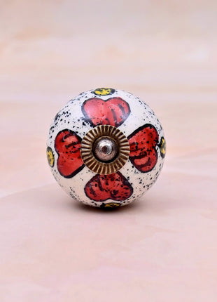 Red Floral & Yellow Accent Pattern Ceramic Door Knob