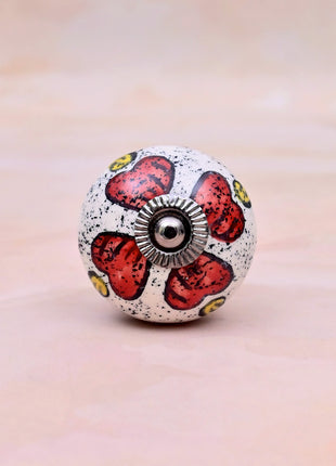 Red Floral & Yellow Accent Pattern Ceramic Door Knob