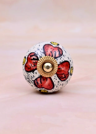 Red Floral & Yellow Accent Pattern Ceramic Door Knob