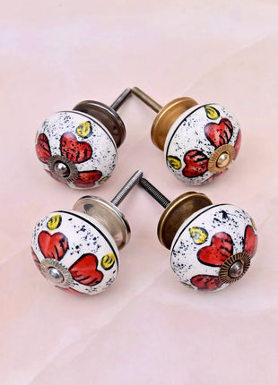 Red Floral & Yellow Accent Pattern Ceramic Door Knob