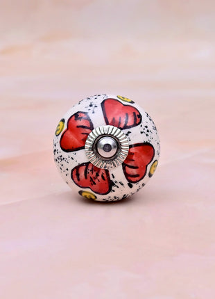 Red Floral & Yellow Accent Pattern Ceramic Door Knob
