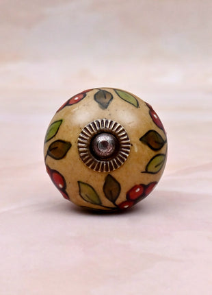 Red Flower & Colorful Leaf Ceramic Door Knob
