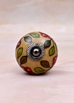 Red Flower & Colorful Leaf Ceramic Door Knob