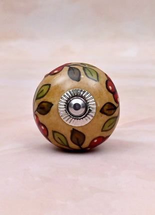 Red Flower & Colorful Leaf Ceramic Door Knob