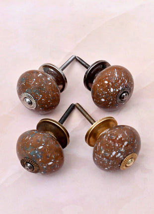 White Speckled Pattern on Rustic Brown Ceramic Door Knob