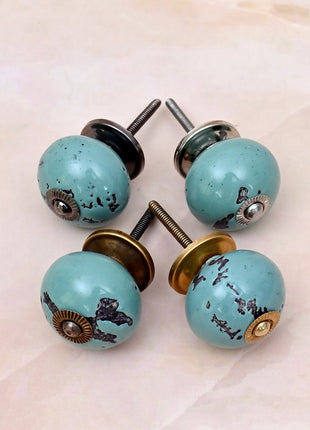 Black Distressed & Light Turquoise Ceramic Door Knob
