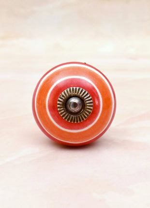 Coral Red & Orange Striped Concentric Ring Ceramic Door Knob