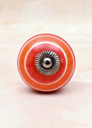 Coral Red & Orange Striped Concentric Ring Ceramic Door Knob