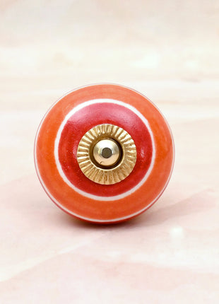 Coral Red & Orange Striped Concentric Ring Ceramic Door Knob