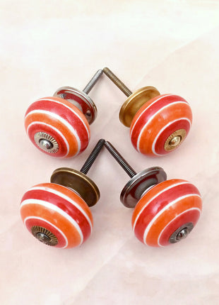 Coral Red & Orange Striped Concentric Ring Ceramic Door Knob