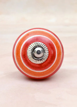 Coral Red & Orange Striped Concentric Ring Ceramic Door Knob