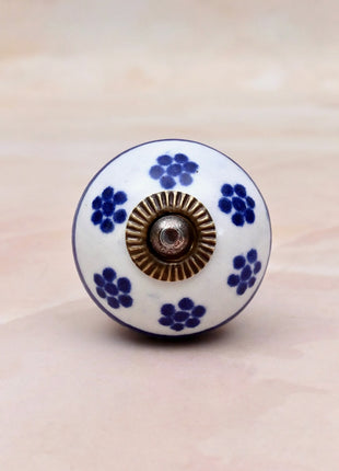 Blue Flower on White Ceramic Door Knob