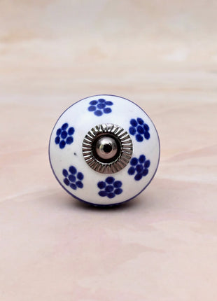 Blue Flower on White Ceramic Door Knob