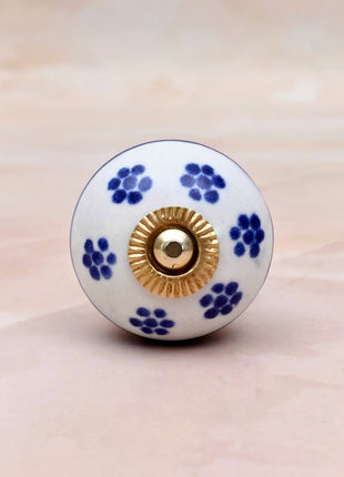 Blue Flower on White Ceramic Door Knob