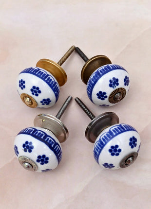 Blue Flower on White Ceramic Door Knob