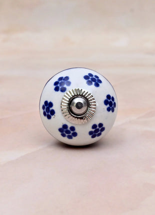 Blue Flower on White Ceramic Door Knob