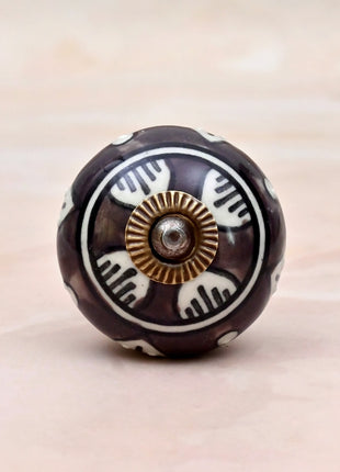 Dark Brown & White Traditional Pattern Ceramic Door Knob