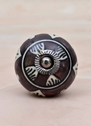 Dark Brown & White Traditional Pattern Ceramic Door Knob