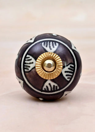 Dark Brown & White Traditional Pattern Ceramic Door Knob