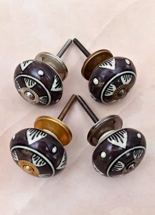 Dark Brown & White Traditional Pattern Ceramic Door Knob