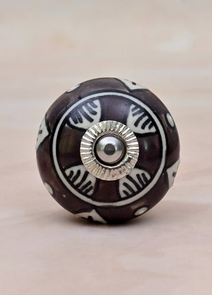 Dark Brown & White Traditional Pattern Ceramic Door Knob