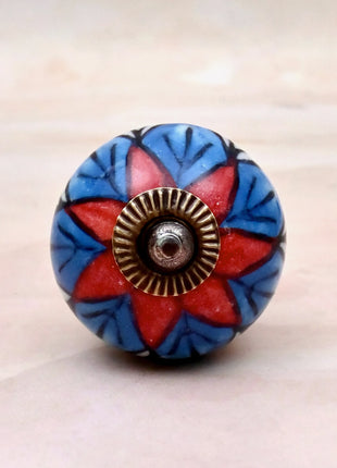 Blue & Red Floral Ceramic Door Knob
