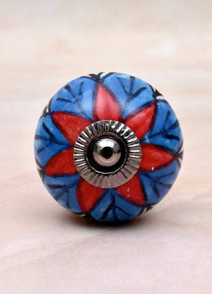 Blue & Red Floral Ceramic Door Knob