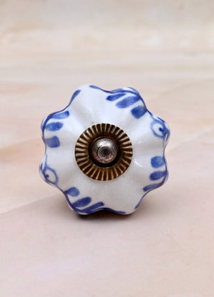 Blue Design on White Ceramic Door Knob