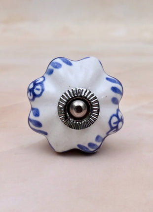Blue Design on White Ceramic Door Knob