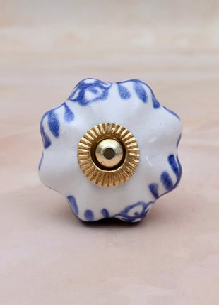 Blue Design on White Ceramic Door Knob