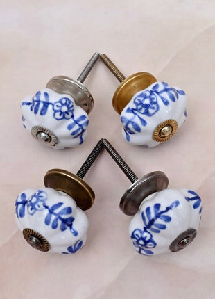 Blue Design on White Ceramic Door Knob