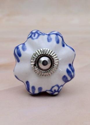 Blue Design on White Ceramic Door Knob
