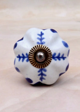 Blue Floral on White Ceramic Door Knob