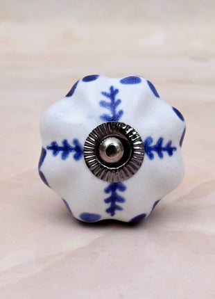 Blue Floral on White Ceramic Door Knob