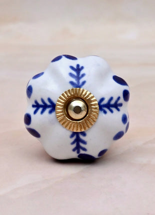 Blue Floral on White Ceramic Door Knob
